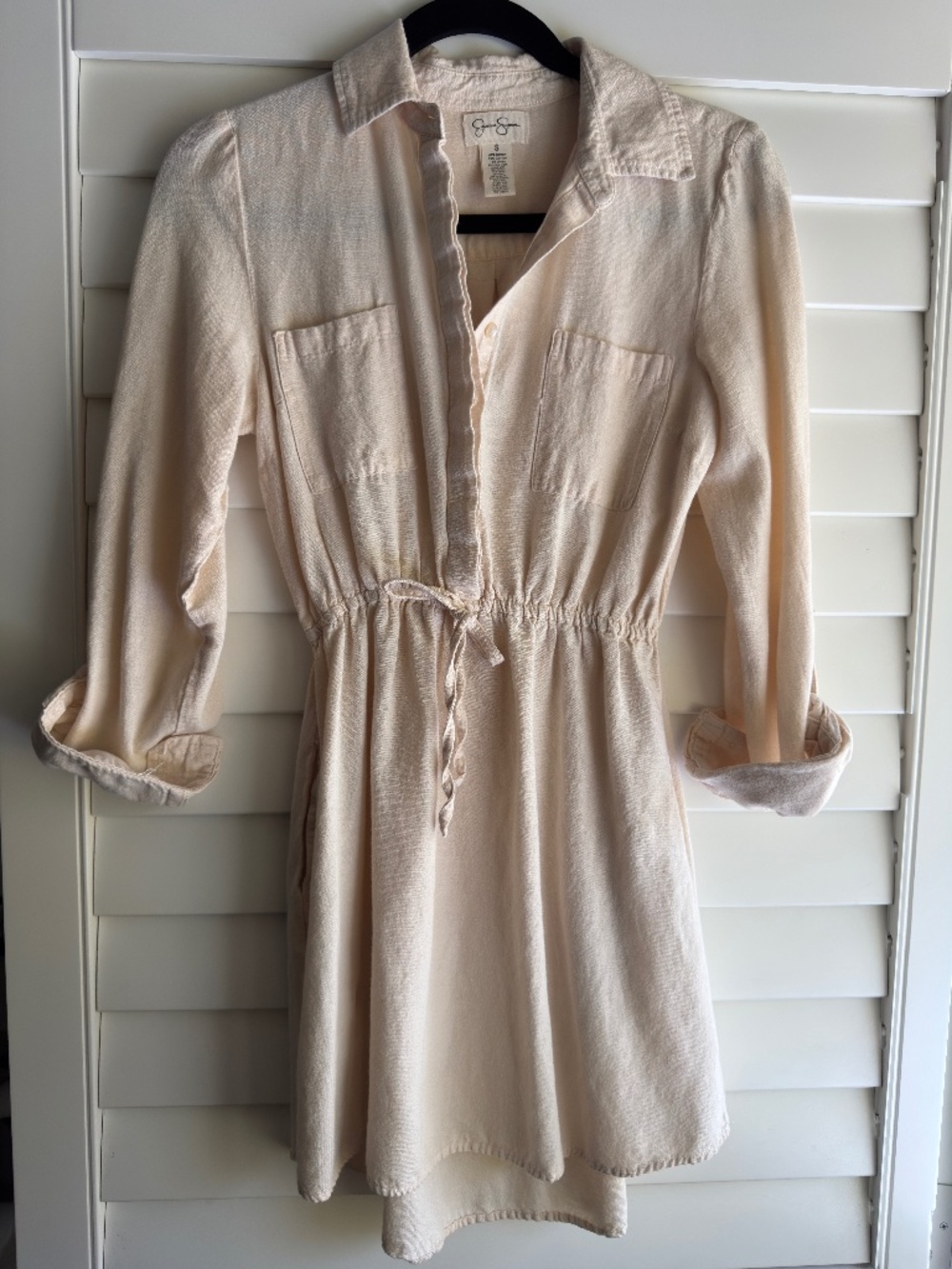 Jessica Simpson Cream Drawstring Mini Shirt Dress
